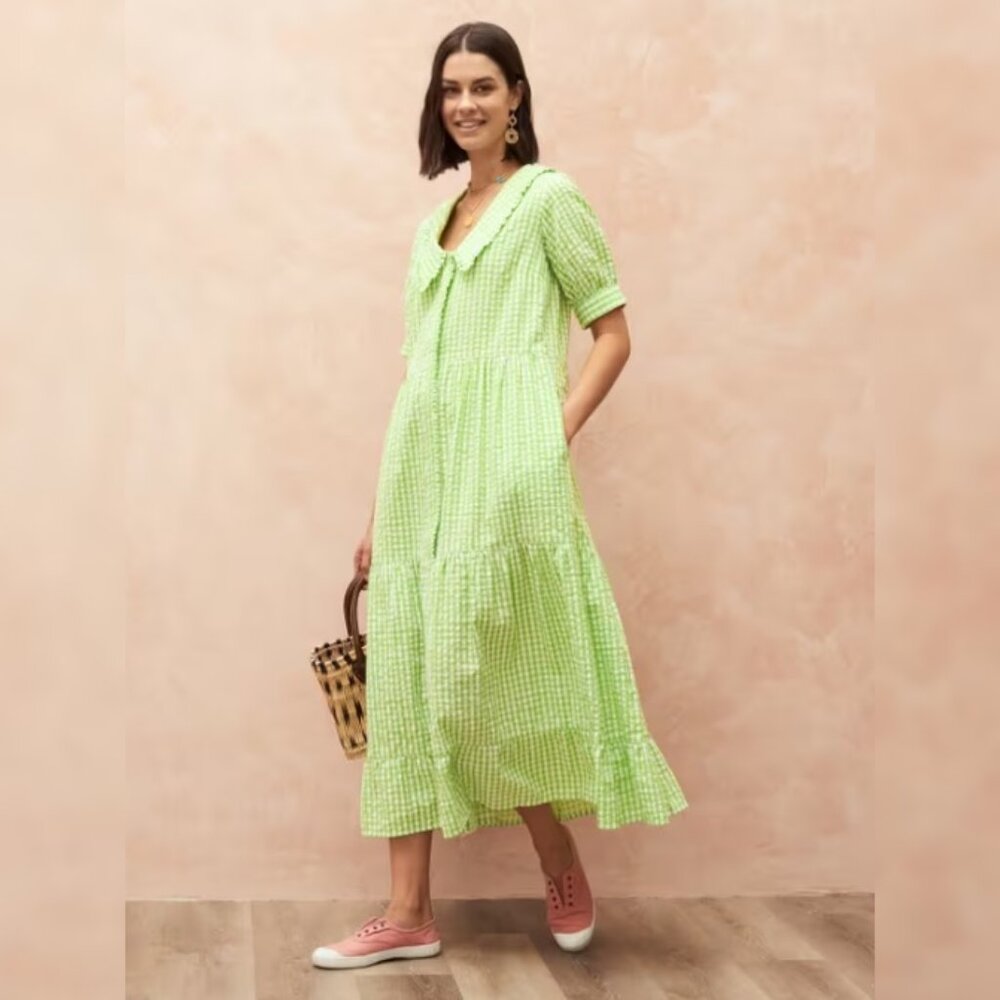 BRORA Lime Green Gingham Chelsea Collar Dress